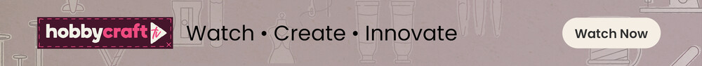 Hobbycraft TV logo with the text watch, create, innovate'. Clicking leads you to the Hobbycraft TV site.