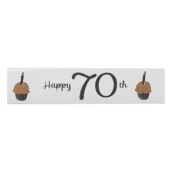 Happy 70th Satin Ribbon 16mm x 4m
