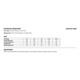 Knitcraft Kids' Double Breasted Cardigan Digital Pattern 0198