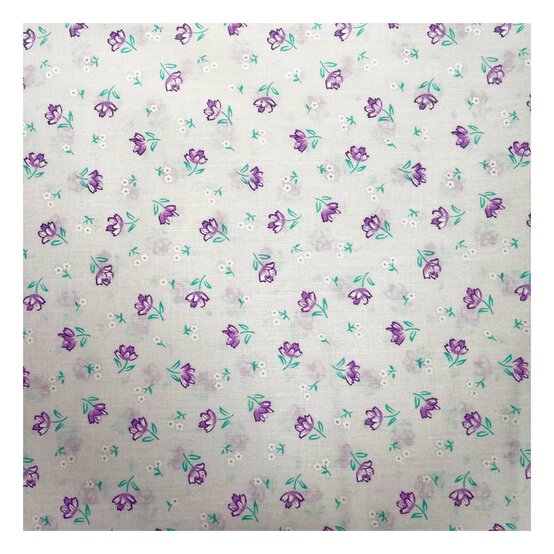 Lilac and White Floral Polycotton Fabric by the Metre image number 2