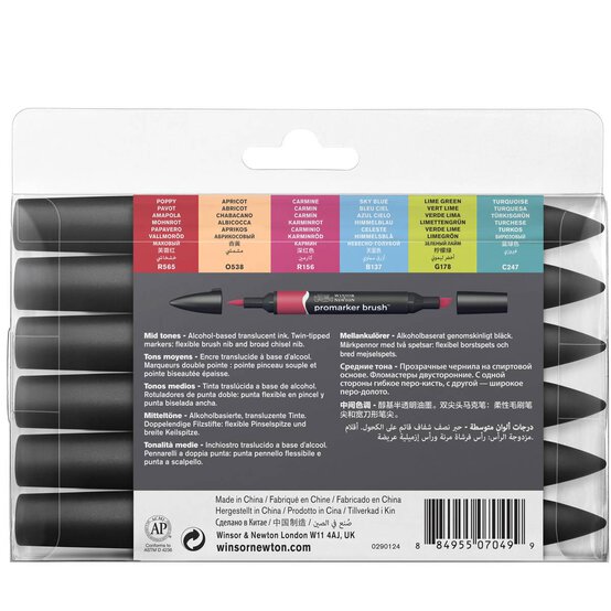 Winsor & Newton Mid Tone Promarker Brush 6 Pack image number 4
