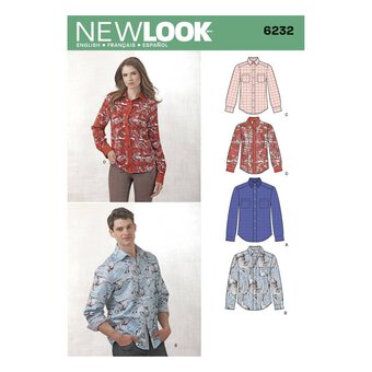 New Look Women and Men's Shirt Sewing Pattern 6232