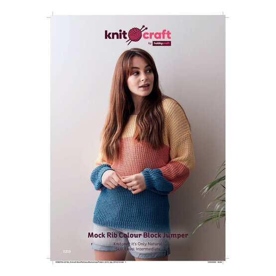 Knitcraft Mock Rib Colour Block Jumper Pattern 0219 image number 1