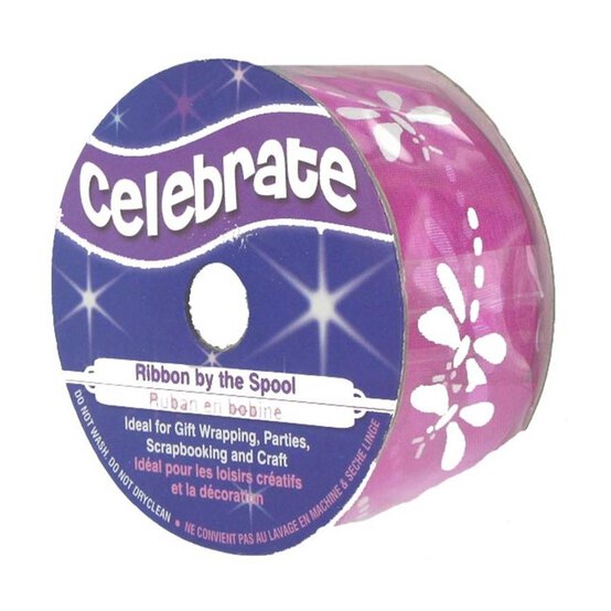 Hot Pink Dragonfly Organza Ribbon 25mm x 3m image number 1