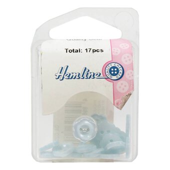 Hemline Sky Blue Basic Flower Button 17 Pack