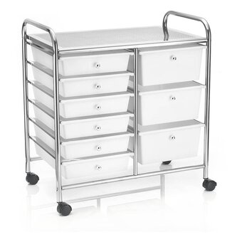Matte White and Silver Rolling Organiser 9 Drawers