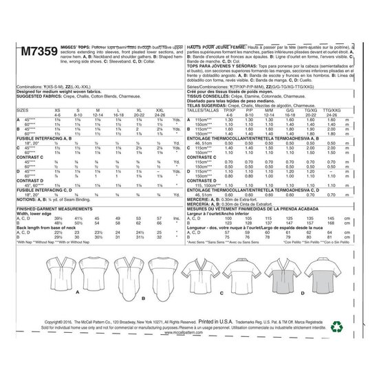 McCall&rsquo;s V-Neck Tops Sewing Pattern M7359 (L-XXL) image number 2