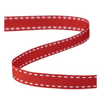 Red Grosgrain Running Stitch Ribbon 9mm x 5m