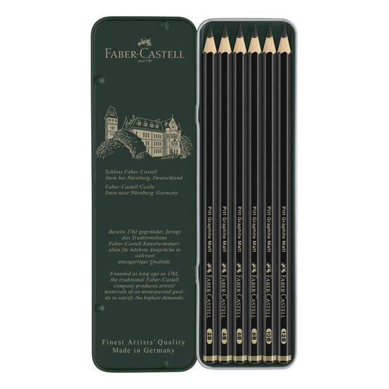 Faber-Castell Pitt Graphite Matt Pencil Tin 6 Pack image number 2