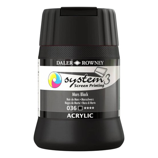 Daler-Rowney System3 Mars Black Screen Printing Acrylic Ink 250ml image number 1