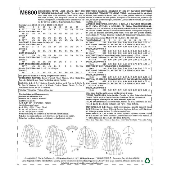 McCall&rsquo;s Petite Lined Coat Sewing Pattern M6800 (6-14) image number 2