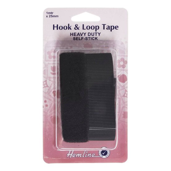 Hemline Black Hook and Loop Heavy Duty Tape 25 mm x 1 m image number 1