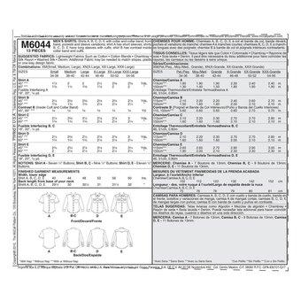 McCall&rsquo;s Men&rsquo;s Shirts Sewing Pattern M6044 (XL-XXXL)