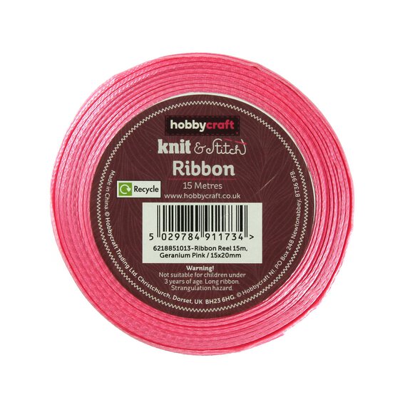 Geranium Pink Satin Ribbon 20mm x 15m image number 3