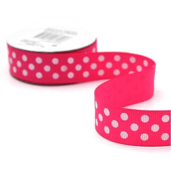 Hot Pink Spots Grosgrain Ribbon 19mm x 4m image number 3