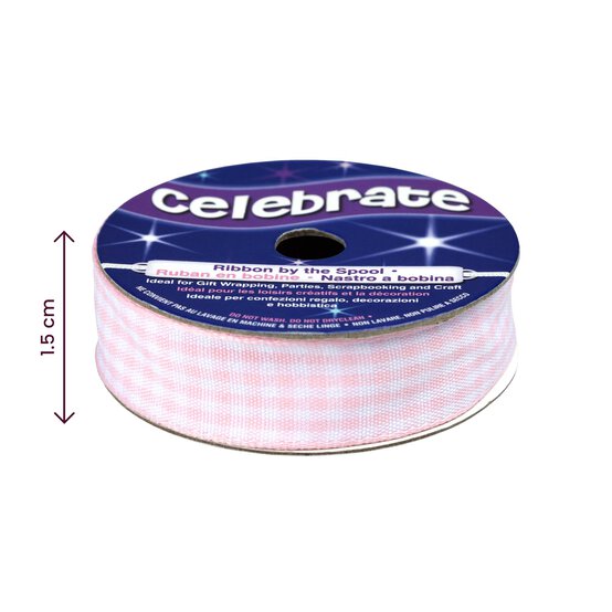 Light Pink Gingham Ribbon 15mm x 4m image number 4