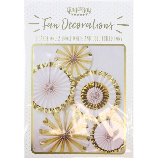 Ginger Ray White and Gold Fan Decorations 5 Pack image number 3