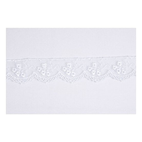 White Rayon Embroidery on Tulle Lace Trim by the Metre image number 1