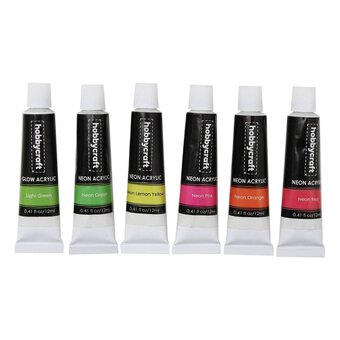 Neon Acrylic Paint Pots 12ml 6 Pack