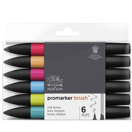 Winsor & Newton Mid Tone Promarker Brush 6 Pack image number 2