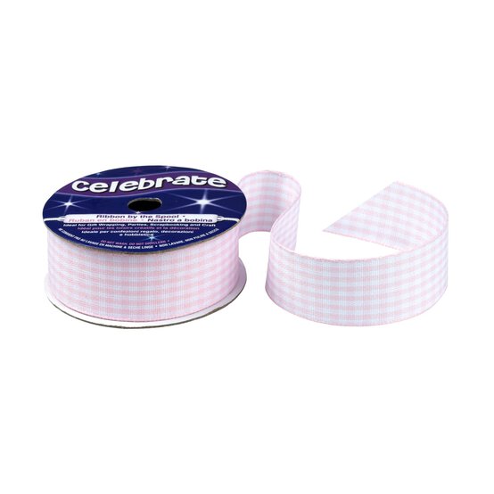 Light Pink Gingham Ribbon 20mm x 4m image number 1