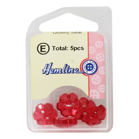 Hemline Red Novelty Flower Button 5 Pack image number 2