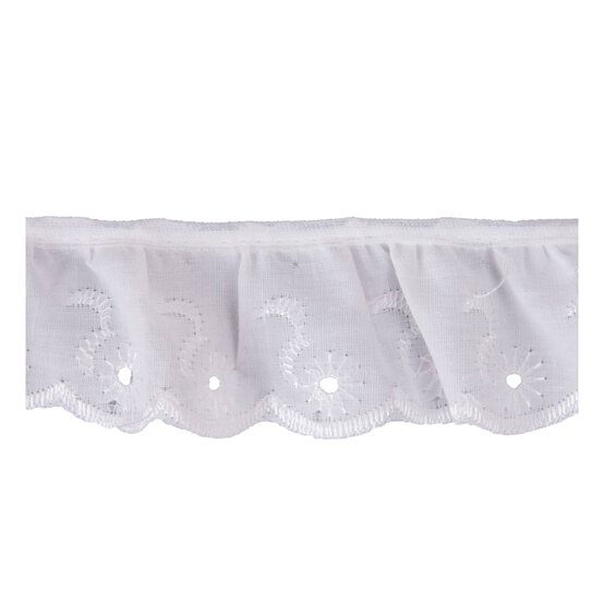 White 35mm Broderie Anglaise Frill Lace Trim by the Metre image number 1