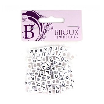 White Square Alphabet Beads 6mm