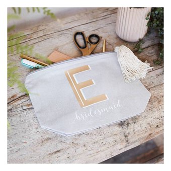 Grey Cotton Zip Pouch 23cm x 16cm x 8cm