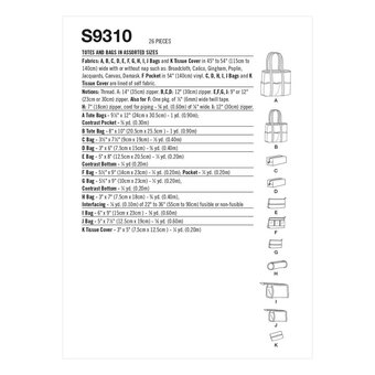 Simplicity Totes and Bags Sewing Pattern S9310