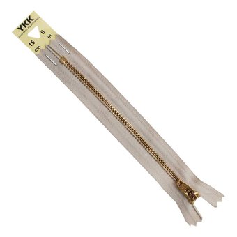 YKK Dark Beige Brass Jeans Zip 15cm
