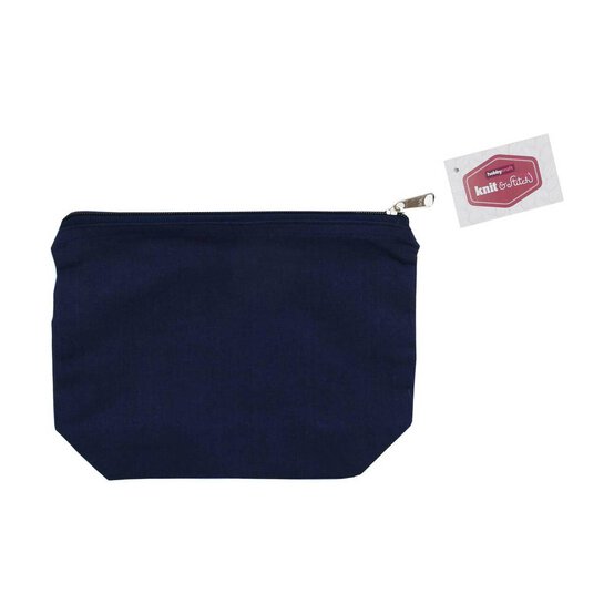 Navy Blue Cotton Zip Pouch 23cm x 16cm x 8cm image number 3