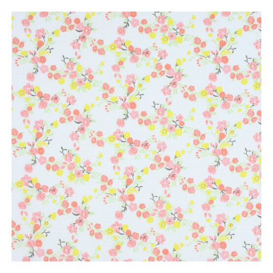 Coral and White Floral Polycotton Fabric by the Metre image number 2