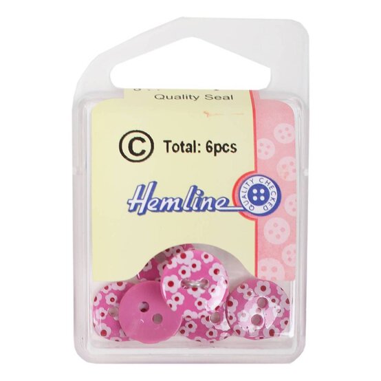 Hemline Pink Novelty Patterned Button 6 Pack image number 2