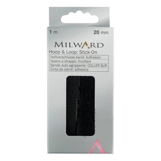 Milward Black Stick-On Hook and Loop Tape 20mm x 1m image number 1