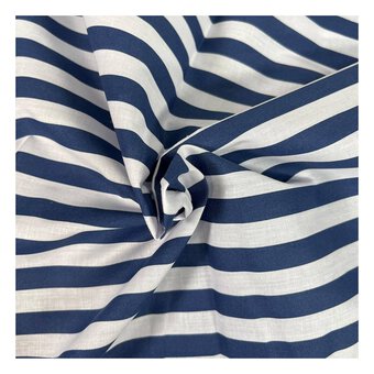 Navy and White Stripe Polycotton Fabric by the Metre