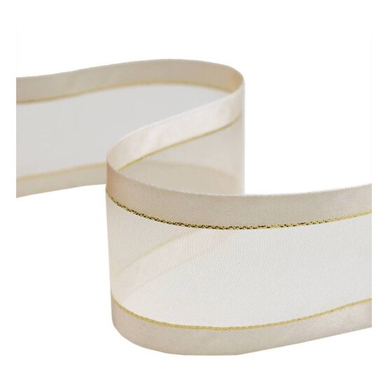 Cream Organza Gold Satin-Edged Ribbon 38mm x 4m image number 1