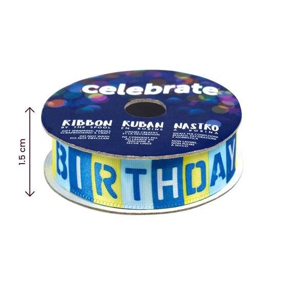 Blue Happy Birthday Ribbon 15mm x 3.5m image number 4