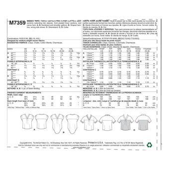 McCall&rsquo;s V-Neck Tops Sewing Pattern M7359 (XS-M)