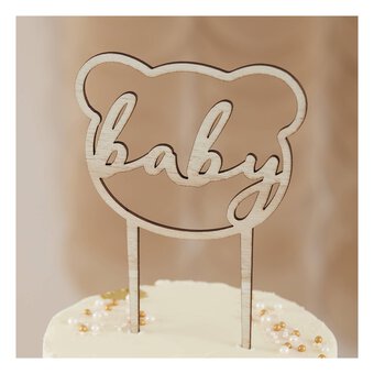 Wooden Baby Bear Cake Topper