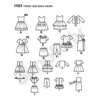 Simplicity Doll Clothes Sewing Pattern 1484