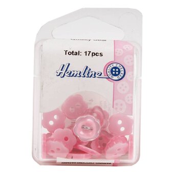 Hemline Pink Basic Flower Button 17 Pack