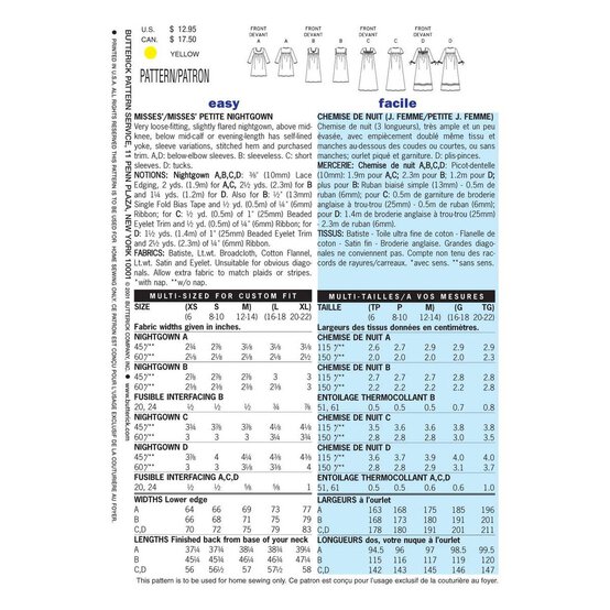 Butterick Petite Nightgown Sewing Pattern 6838 (XS-M) image number 2