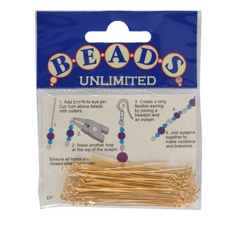 Beads Unlimited Gold Plated Eyepins 50mm 40 Pack
