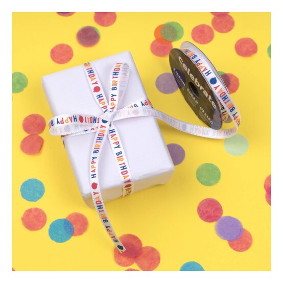 Orange Happy Birthday Balloons Ribbon 6mm x 4.5m image number 4