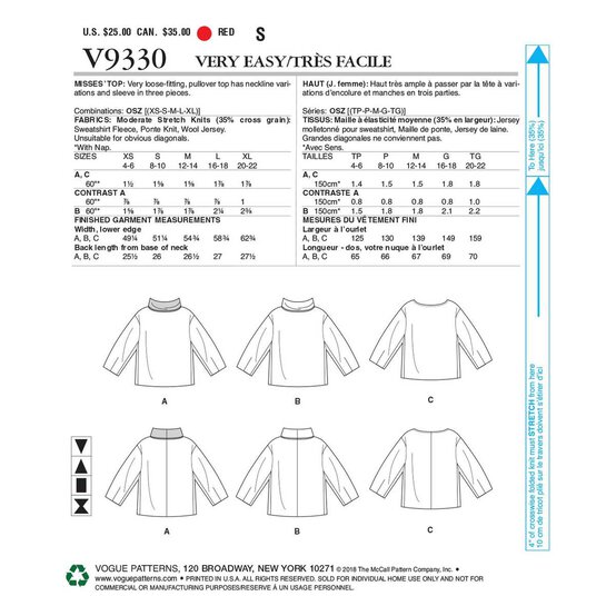 Vogue Women&rsquo;s Tops Sewing Pattern V9330 image number 1