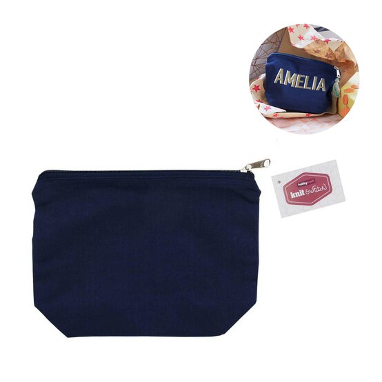 Navy Blue Cotton Zip Pouch 23cm x 16cm x 8cm image number 1