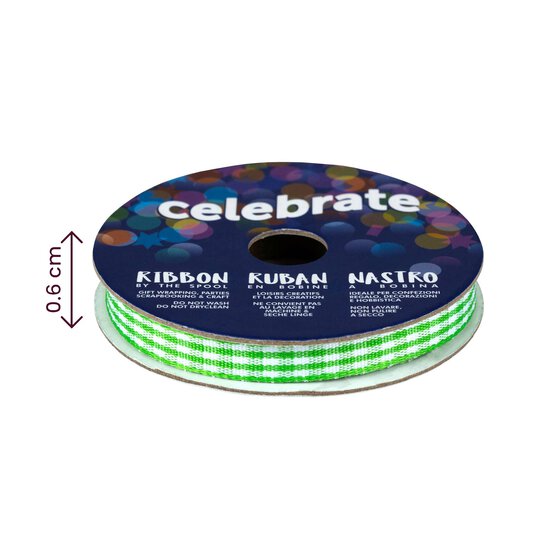 Lime Gingham Ribbon 6mm x 5m image number 4