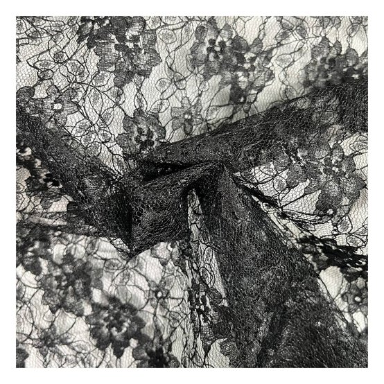 Black Polyester Floral Lace Fabric by the Metre image number 1