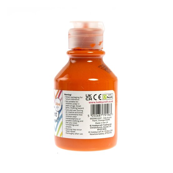 Kids&rsquo; Orange Acrylic Paint 150ml image number 3